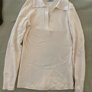 Aritzia Cream Ribbed Button Down Shirt